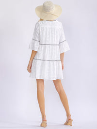 WOMEN'S SHORT SLEEVE V-NECK LOOSE FIT TIERED MINI DRESS