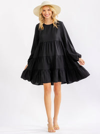 WOMEN'S LONG SLEEVE TIERED TUNIC MINI DRESS