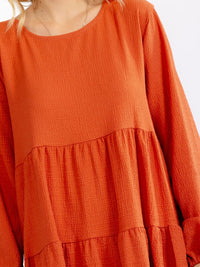 WOMEN'S LONG SLEEVE TIERED TUNIC MINI DRESS