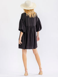 WOMEN'S SHORT PUFF SLEEVE POCKETS TIERED TUNIC MINI DRESS