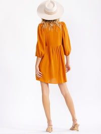 WOMEN'S 3/4 SLEEVE V-NECK LOOSE FIT MINI DRESS