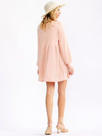 WOMEN'S LONG SLEEVE FRONT POCKET LOOSE FIT MINI DRESS