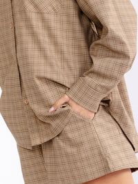 WOMEN'S LONG SLEEVE BLOUSE & ELASTIC WAIST SHORTS PLAID 2PC. SET