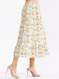 WOMEN'S ELASTIC WAIST FRONT POCKETS FLORAL MAXI SKIRT