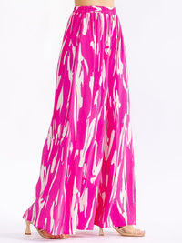 WOMEN'S ELASTIC WAIST FRONT POCKETS PRINTED PALAZZO PANTS