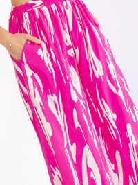WOMEN'S ELASTIC WAIST FRONT POCKETS PRINTED PALAZZO PANTS