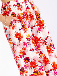 WOMEN'S ELASTIC WAIST FRONT POCKETS FLORAL PALAZZO PANTS