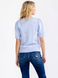 WOMEN'S SHORT SLEEVE STARS STITCHED DETAILED BLOUSE