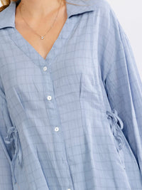 WOMEN'S LONG SLEEVE V-NECK BUTTON UP ADJUSTABLE WAIST BLOUSE