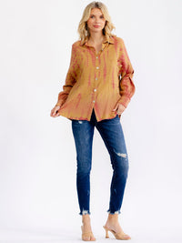 WOMEN'S LONG SLEEVE BUTTON UP TIE DYE BLOUSE