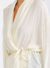 WOMEN'S LONG SLEEVE FROT POCKETS SELF TIE WRAP BLOUSE
