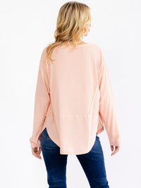WOMEN'S LONG SLEEVE BUTTON UP HIGH-LOW OVERSIZED WAFFLE TOP