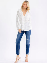 WOMEN'S LONG SLEEVE V-NECK BUTTON UP FLORAL BLOUSE