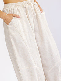 WOMEN'S ELASTIC WAIST FRONT POCKETS STRAIGHT LEG LINEN PANTS