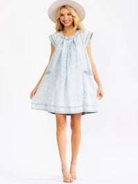 WOMEN'S SLEEVELESS FRONT POCKETS DENIM LOOSE FIT MINI DRESS