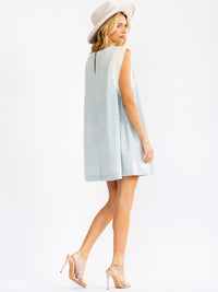 WOMEN'S SLEEVELESS LACE DETAILED DENIM LOOSE FIT MINI DRESS