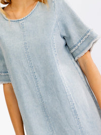 WOMEN'S SHORT SLEEVE DENIM LOOSE FIT MINI DRESS