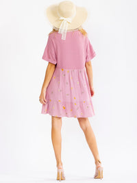 WOMEN'S SHORT SLEEVE FLORAL EMBROIDERY LOOSE FIT MINI DRESS