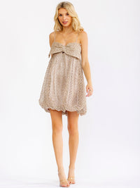 WOMEN'S SLEEVELESS BOW FRONT SHIMMER DETAILED MINI DRESS