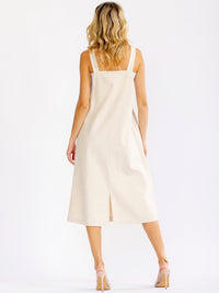 WOMEN'S SLEEVELESS FRONT POCKETS LINEN MIDI OVERALL