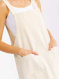 WOMEN'S SLEEVELESS FRONT POCKETS LINEN MIDI OVERALL