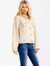 WOMEN'S LONG SLEEVE BUTTON UP FRONT POCKETS WASHED DENIM JACKET