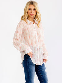 WOMEN'S LONG SLEEVE BUTTON UP TIE DYE DETAILED SHIRT