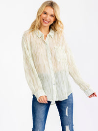 WOMEN'S LONG SLEEVE BUTTON UP TIE DYE DETAILED SHIRT