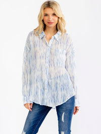 WOMEN'S LONG SLEEVE BUTTON UP TIE DYE DETAILED SHIRT