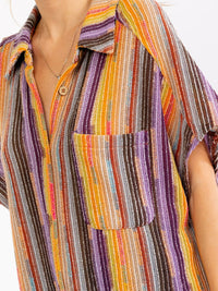WOMEN'S SHORT SLEEVE V-NECK BUTTON UP FRONT POCKET MULTI KNIT BLOUSE