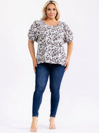 PLUS SIZE SHORT PUFF SLEEVE SQUARE NECK FLORAL BLOUSE