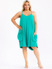 PLUS SIZE SLEEVELESS V-NECK FRONT POCKETS WASHED ROMPER