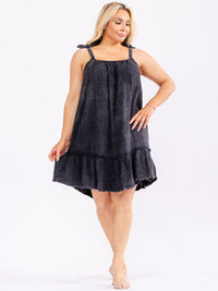 PLUS SIZE SLEEVELESS SQUARE NECK WASHED LOOSE FIT MINI DRESS