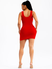 WOMEN'S SLEEVELESS TUDS DETAILED RIBBED BODYCON MINI DRESS