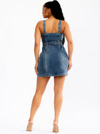 WOMEN'S SLEEVELESS ZIPPER CLOSURE BODYCON WASHED DENIM MINI DRESS