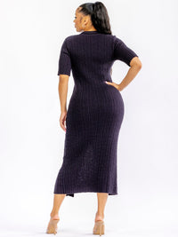 WOMEN'S SHORT SLEEVE BUTTON UP FRONT SLIT RIBBED BODYCON MAXI DRESS