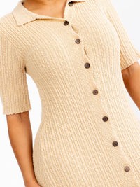 WOMEN'S SHORT SLEEVE BUTTON UP FRONT SLIT RIBBED BODYCON MAXI DRESS