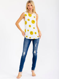 WOMEN'S SLEEVELESS SMILEY FACE PRINT TANK TOP