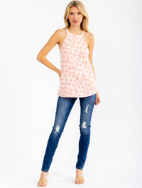 WOMEN'S SLEEVELESS HALTER NECK ANIMAL PRINT TANK TOP