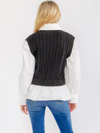 WOMEN'S LONG SLEEVE KNIT CONTRAST VEST SHIRT
