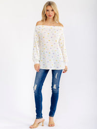 WOMEN'S LONG SLEEVE OFF SHOULDER POLKA DOTS TOP