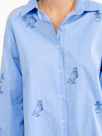 WOMEN'S LONG SLEEVE BUTTON UP STITCHED DETAILES STRIPES SHIRT