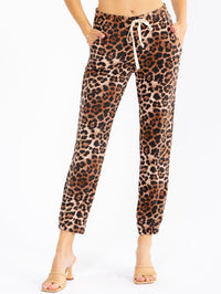 WOMEN'S ELASTIC WAIST FRONT POCKETS ANIMAL PRINT JOGGER PANTS