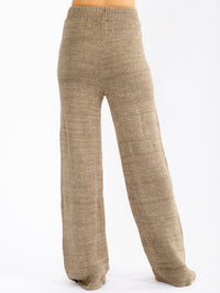 WOMEN'S ELASTIC WAIST SELF TIE WIDE LEG KNIT PANTS