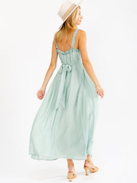 WOMEN'S SLEEVELESS RUFFLE DETAILED SELF TIE MAXI DRESS