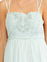 WOMEN'S SLEEVELESS SQUARE NECK OPEN BACK TIERED CROCHET MAXI DRESS