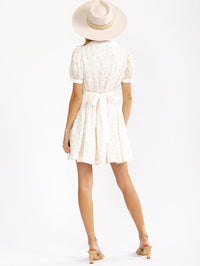 WOMEN'S SHORT SLEEVE V-NECK BUTTON UP FLORAL MINI DRESS