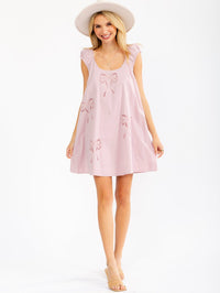 WOMEN'S SLEEVELESS EYELET BOWS TUNIC MINI DRESS