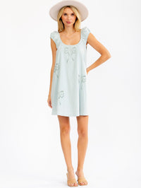 WOMEN'S SLEEVELESS EYELET BOWS TUNIC MINI DRESS