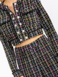 WOMEN'S LONG SLEEVE BLAZER & BUTTON CLOSURE WIDE LEG PANTS MULTI TWEED 2PC. SET